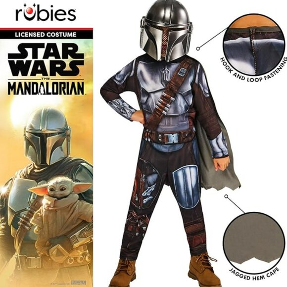 Rubies Star Wars Kid's Mandalorian Halloween Jumpsuit Costume Silver/Brown Multi - Picture 3 of 17